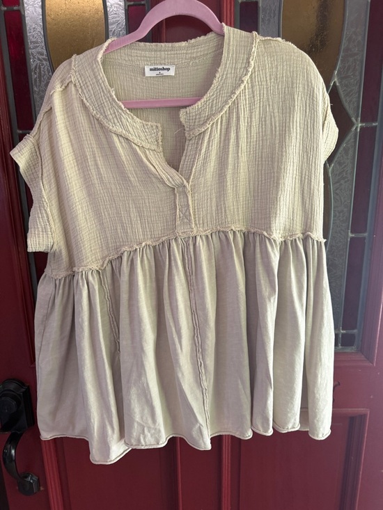 mittoshop Tops - mittoshop Light Cream Textured Peplum Tunic Top